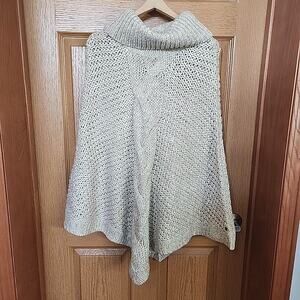 Eddie Bauer Women's Poncho‎ Size M/L Beige Cowl Neck Sweater Cape Thick Knit NWT